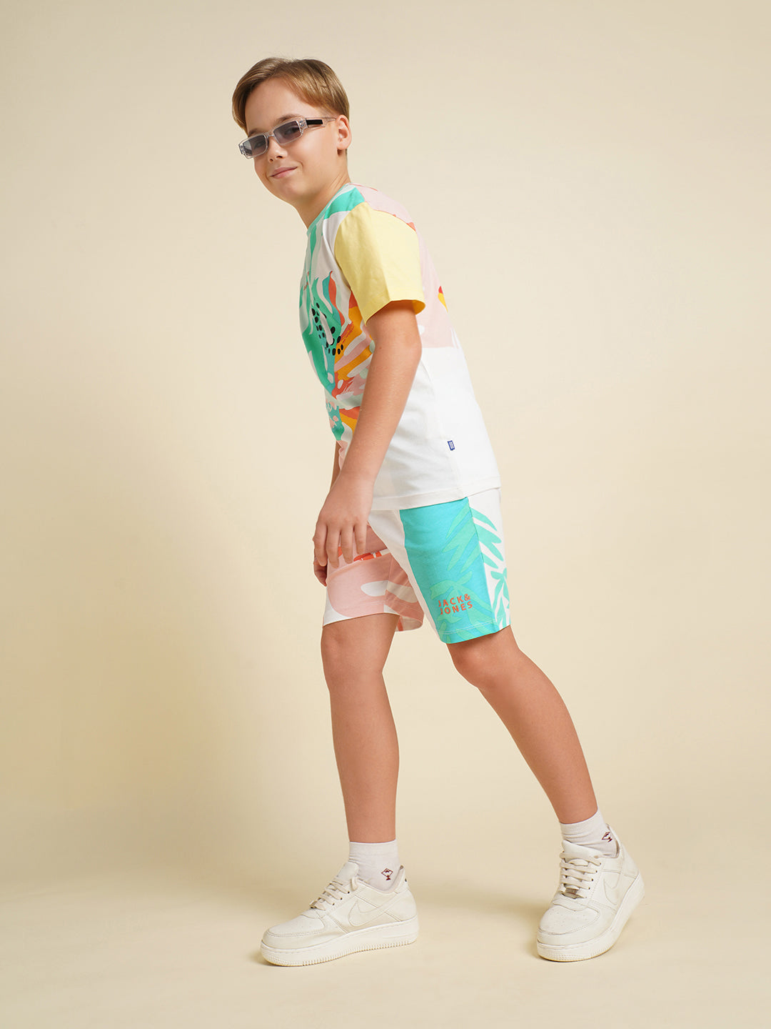 JACK&JONES JUNIOR Boys Blue Printed Co-ord Set Shorts