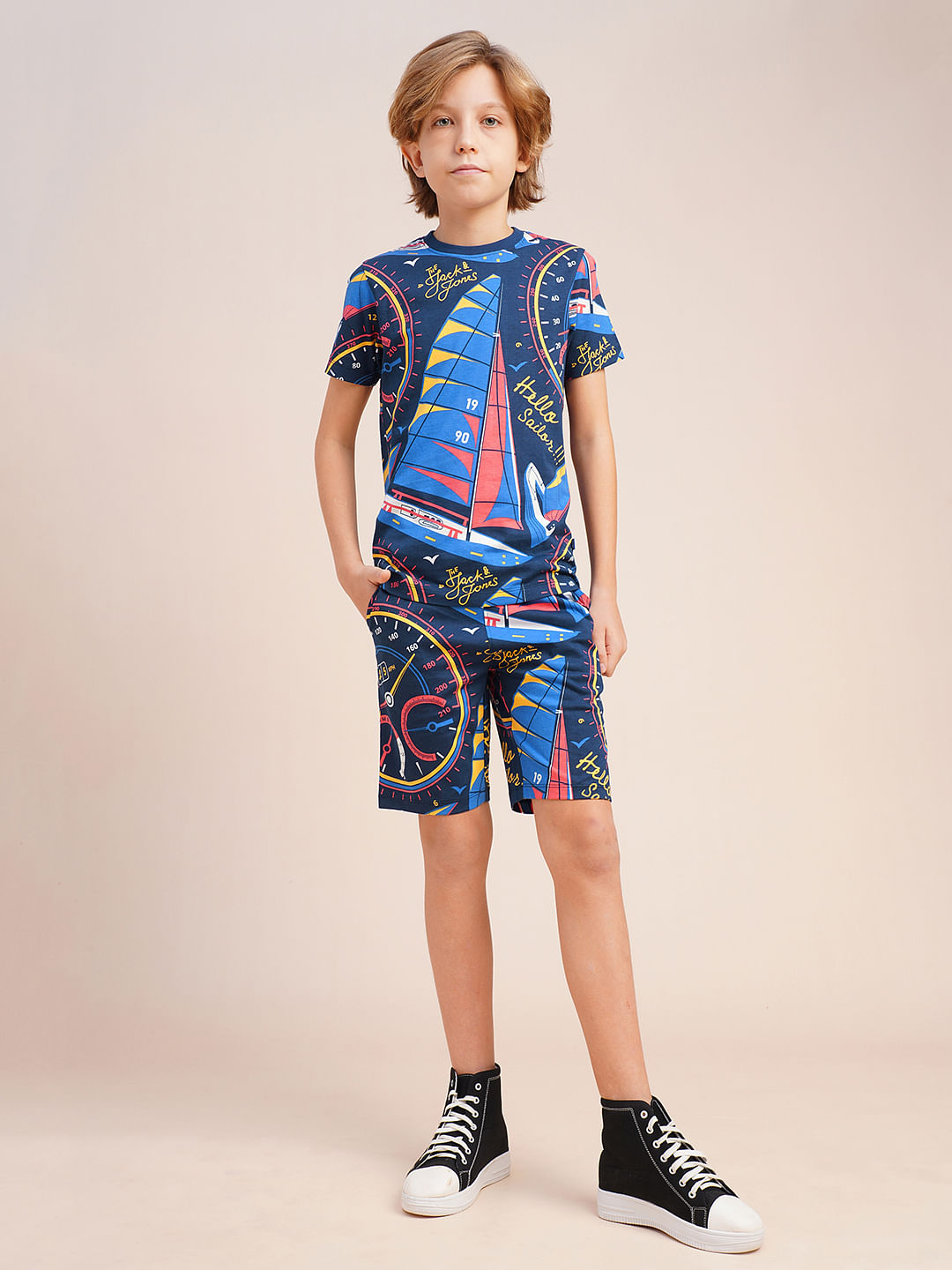 Boys Blue Printed Co-ord Set Shorts