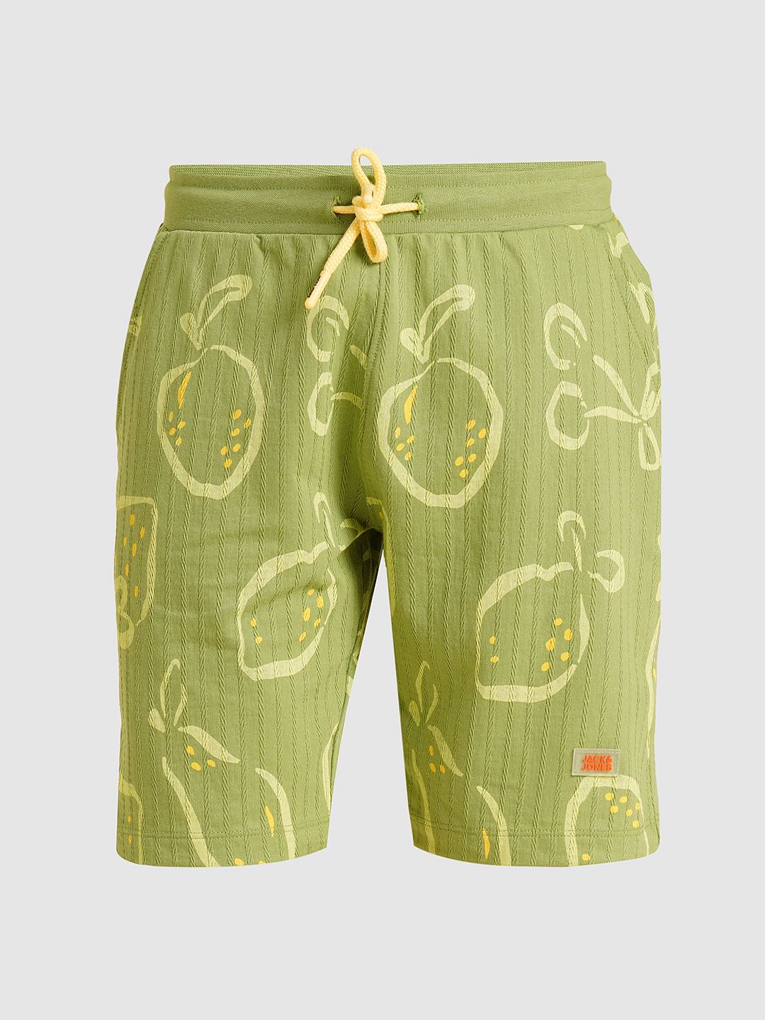 Boys Green Printed Dobby Knit Shorts