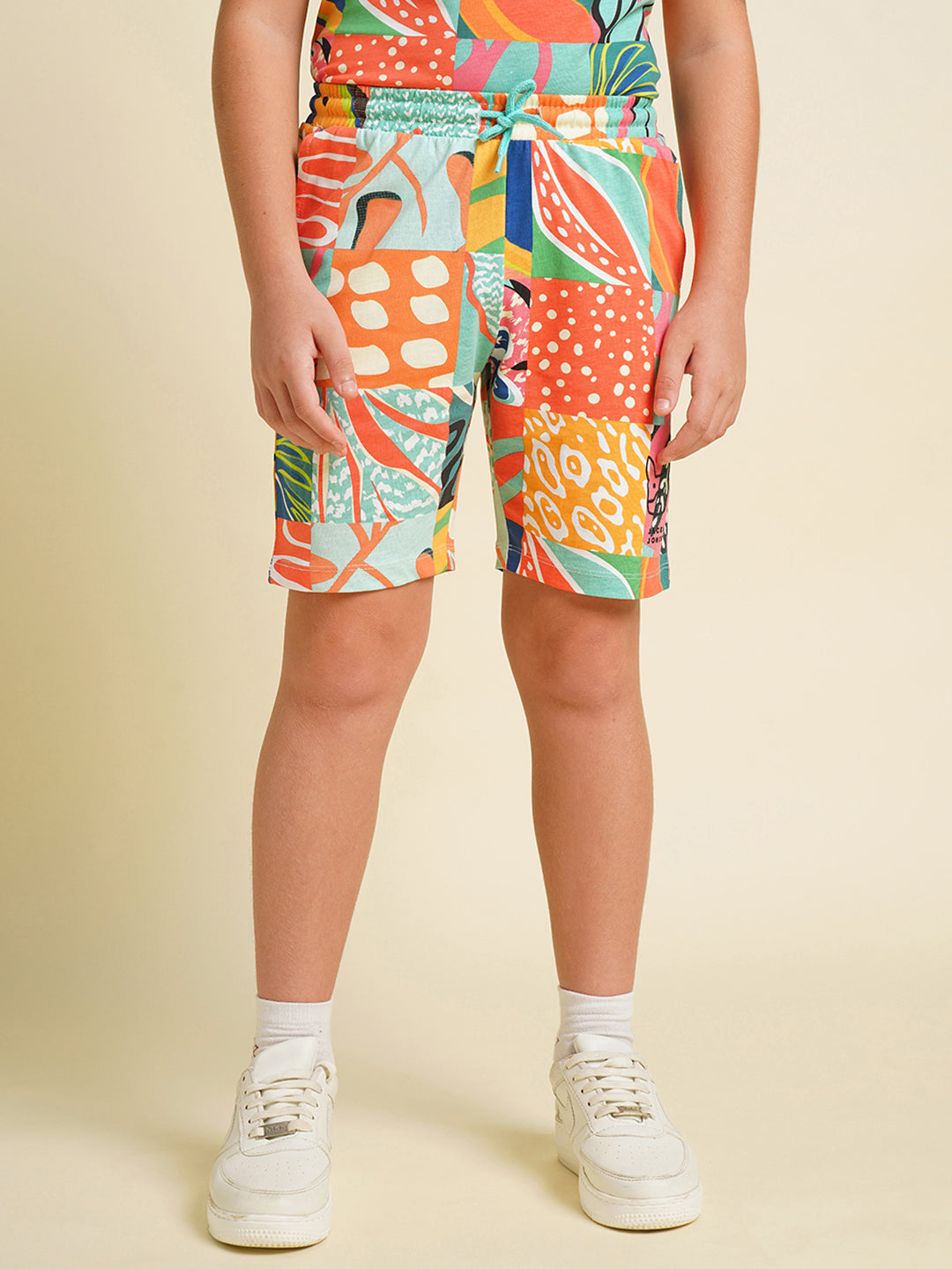 Boys Orange Printed Co-ord Set Shorts