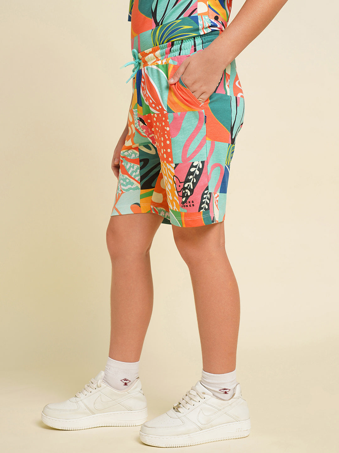 Boys Orange Printed Co-ord Set Shorts