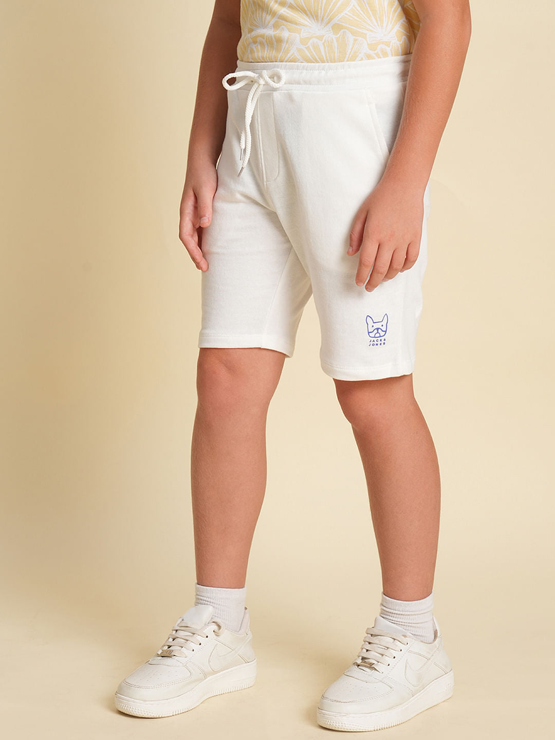 Boys White Cotton Shorts