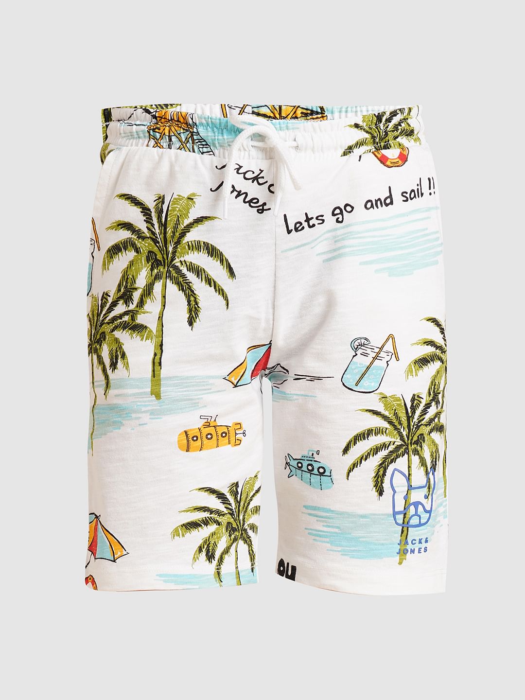 Boys White Printed Co-ord Set Shorts