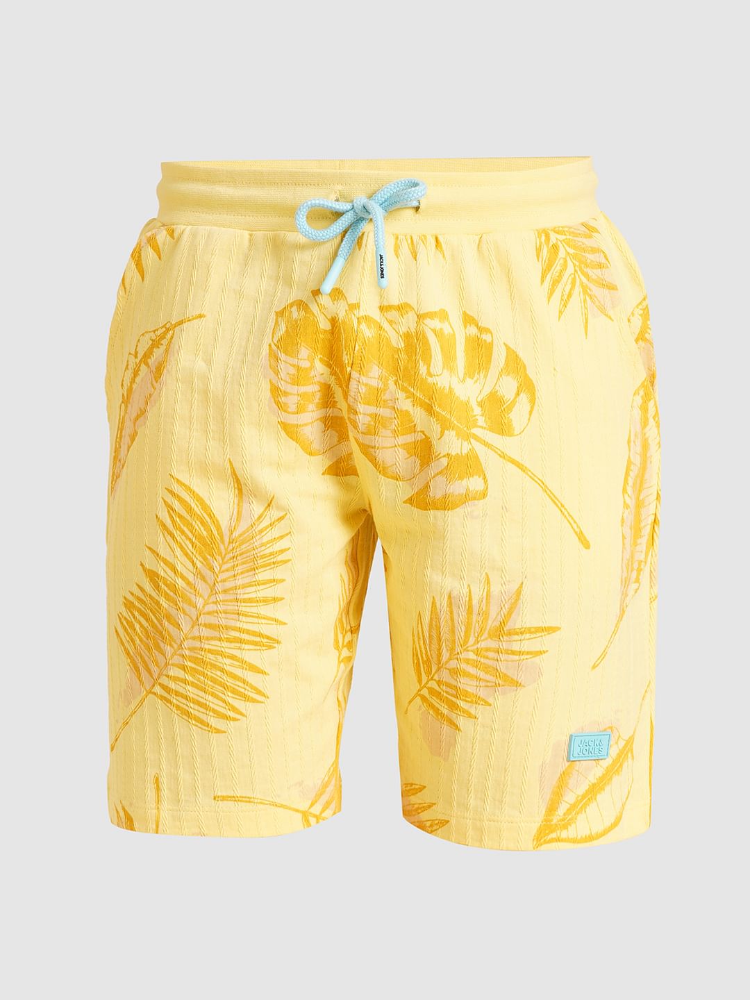 Boys Yellow Printed Dobby Knit Shorts