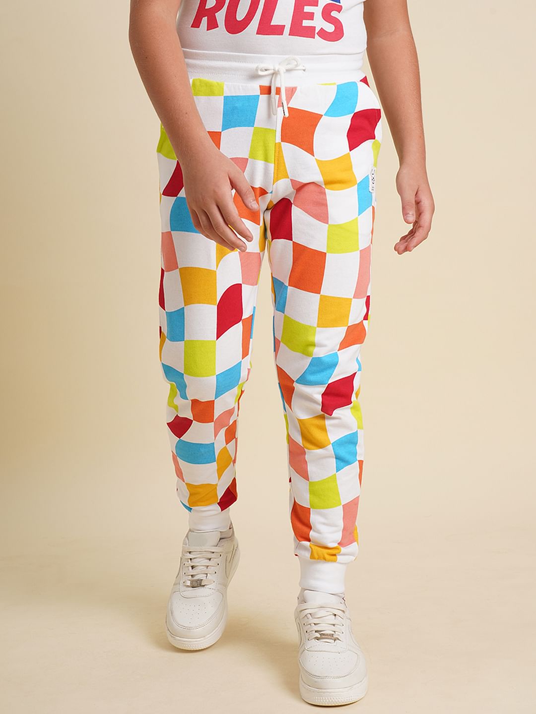 Boys White Check Sweatpants