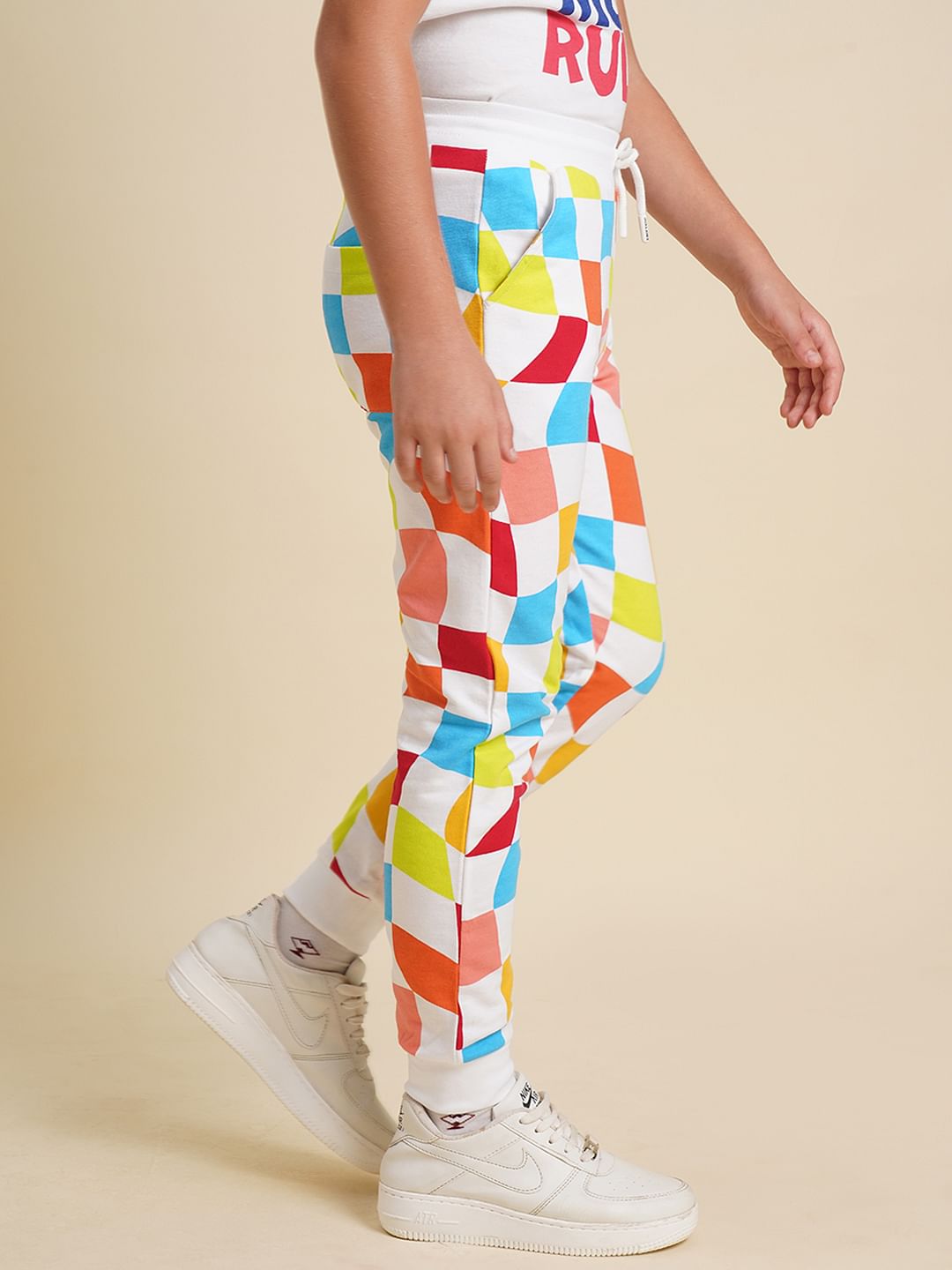 Boys White Check Sweatpants