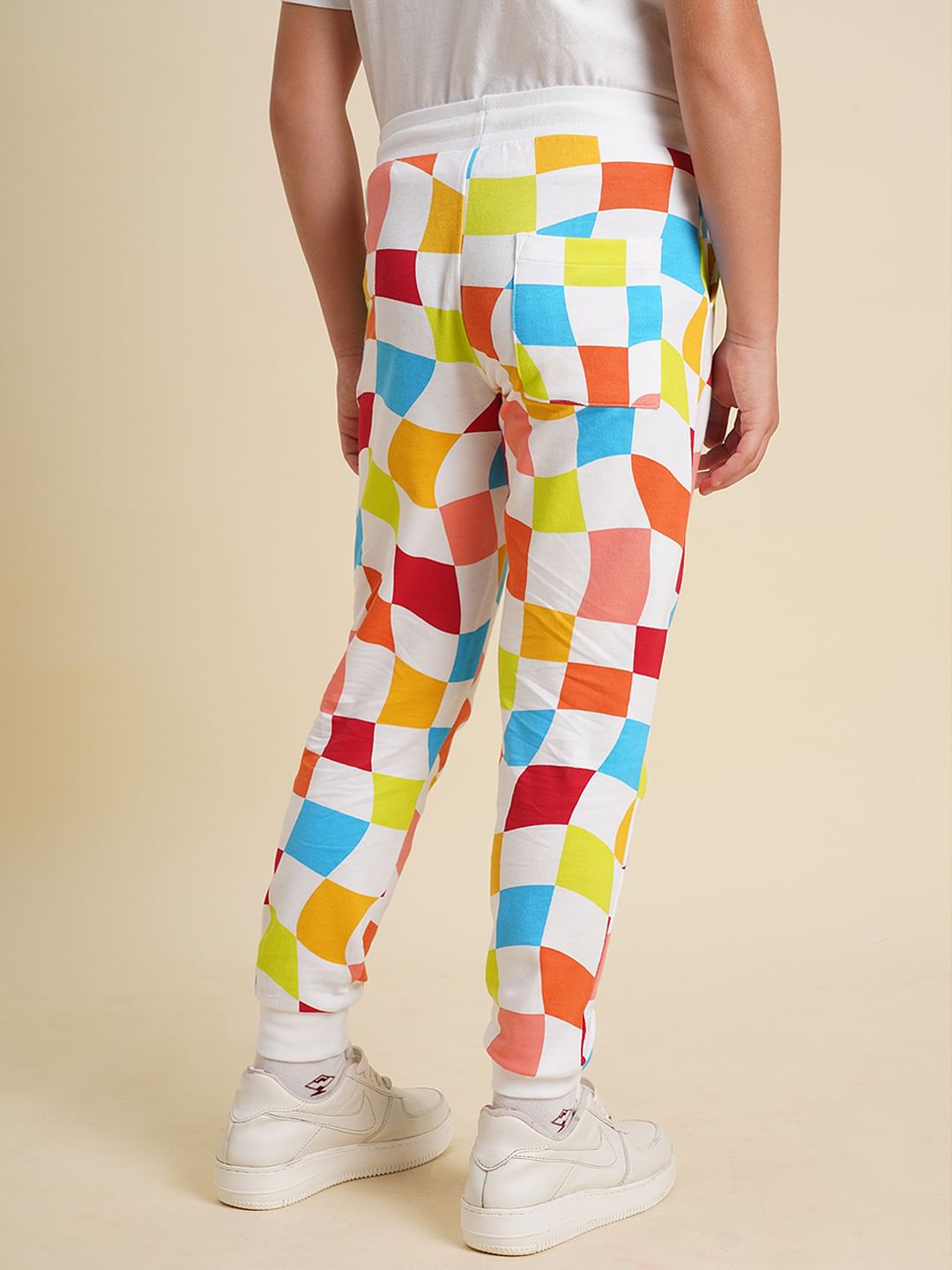 Boys White Check Sweatpants