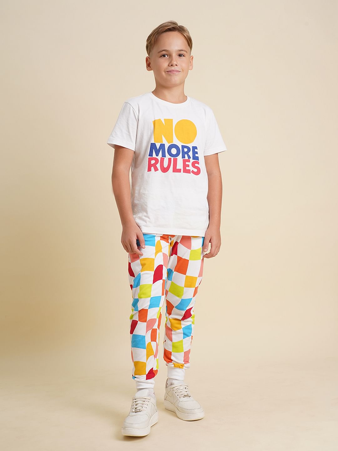 Boys White Check Sweatpants