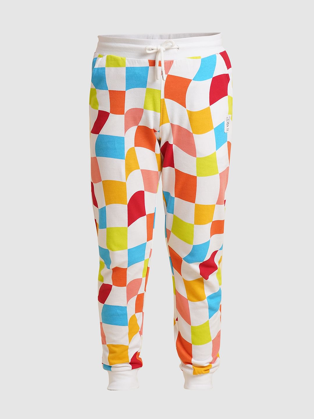 Boys White Check Sweatpants