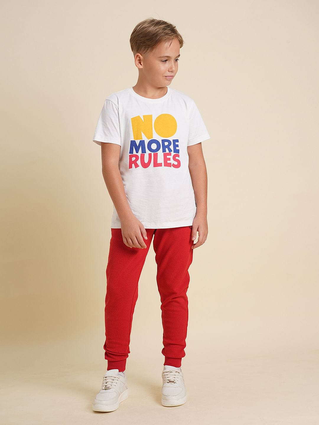 Boys Red Textured Cotton Sweatpants