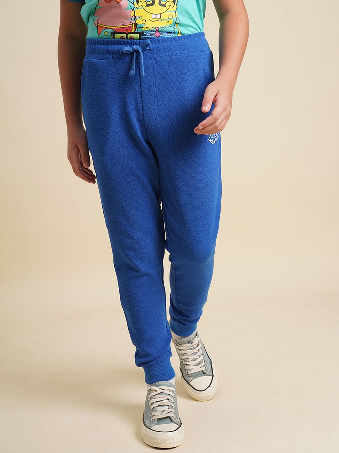 Boys Blue Textured Cotton Sweatpants