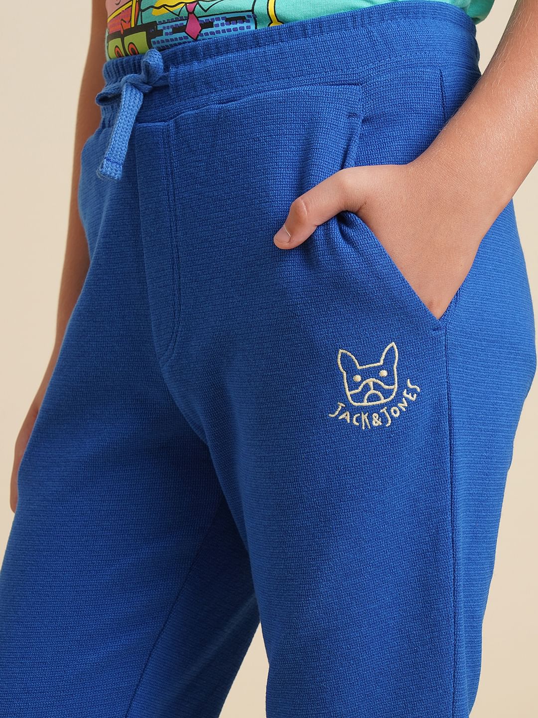 Boys Blue Textured Cotton Sweatpants