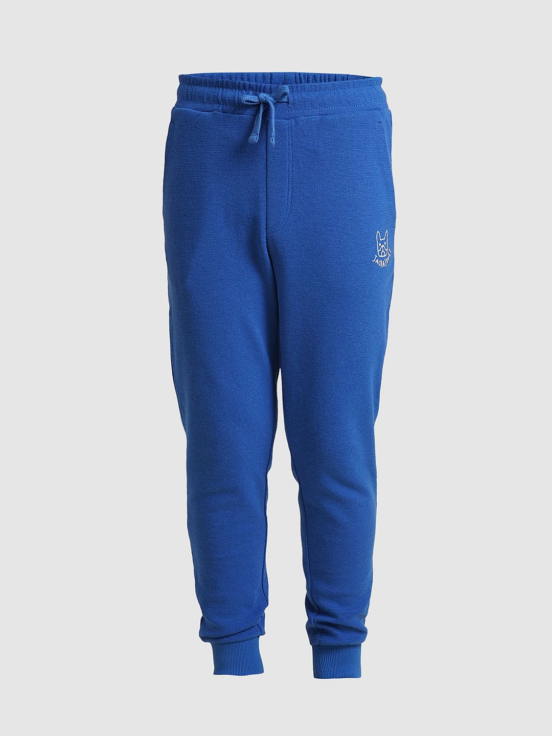 Boys Blue Textured Cotton Sweatpants