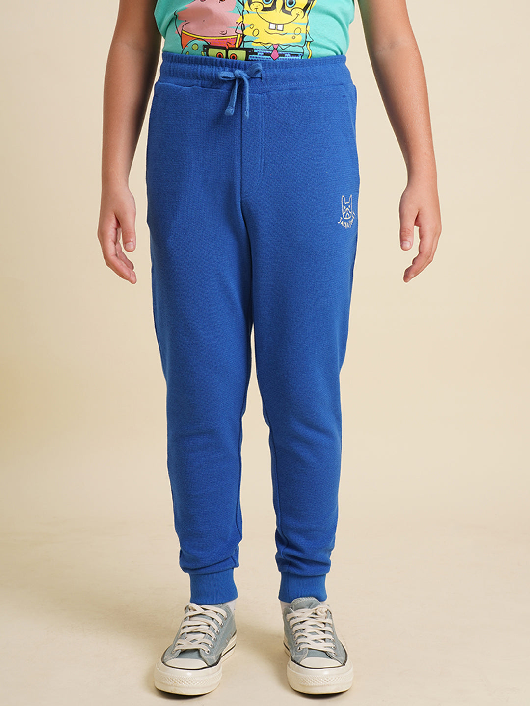 Boys Blue Textured Cotton Sweatpants