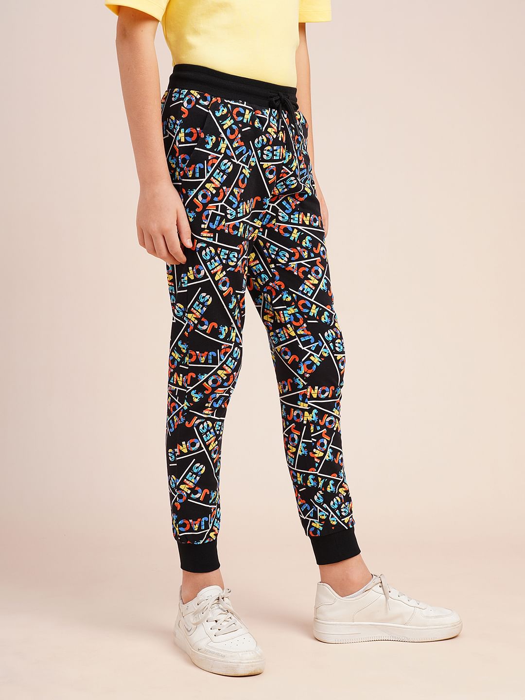 Boys Black Typographic Print Sweatpants