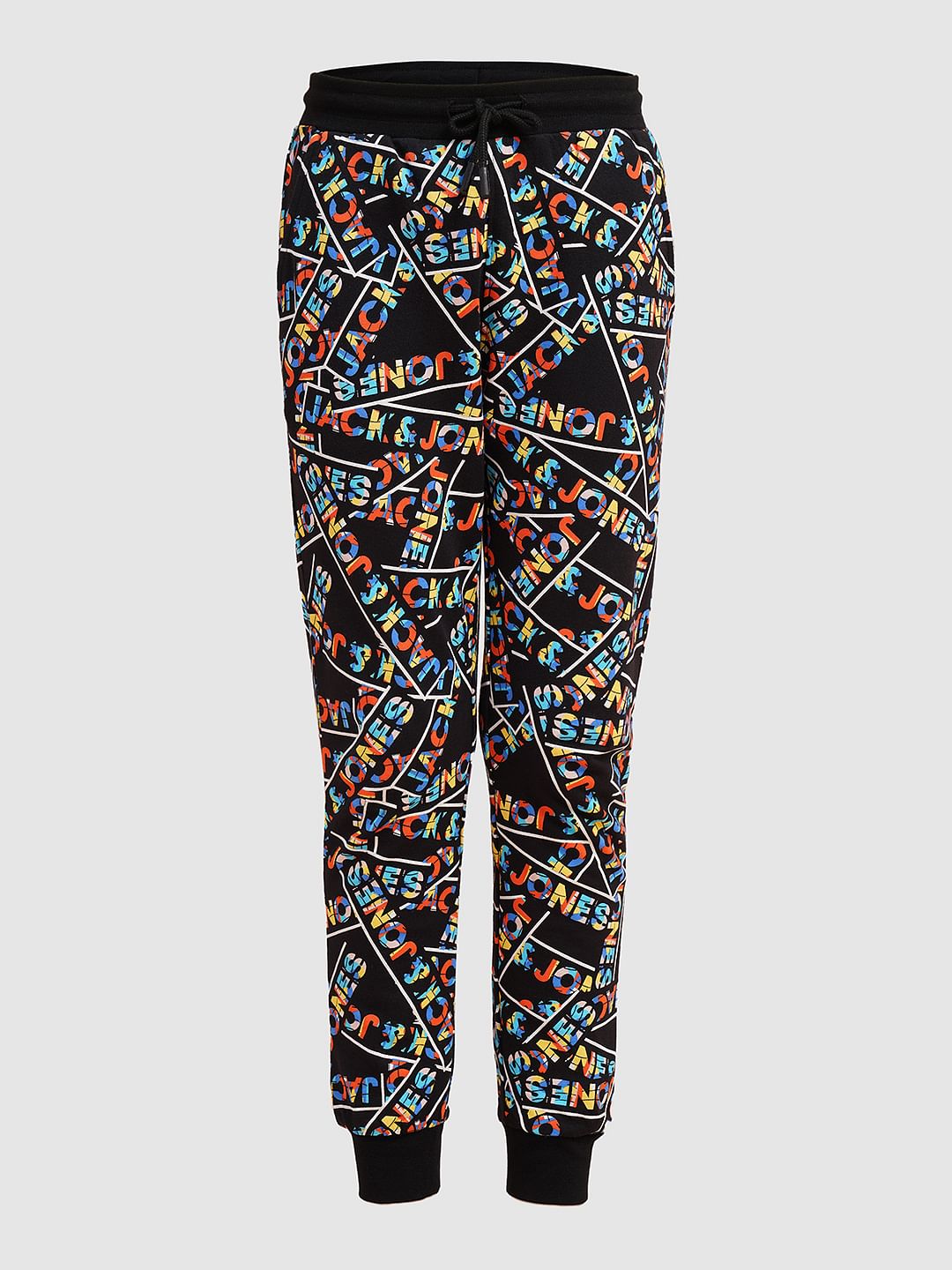 Boys Black Typographic Print Sweatpants