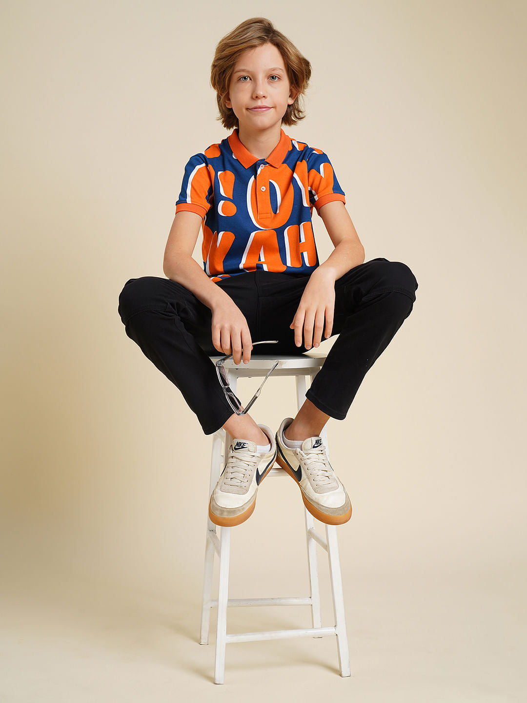 Boys Blue Typographic Print Polo