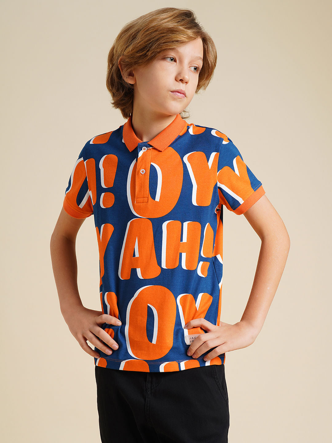 Boys Blue Typographic Print Polo