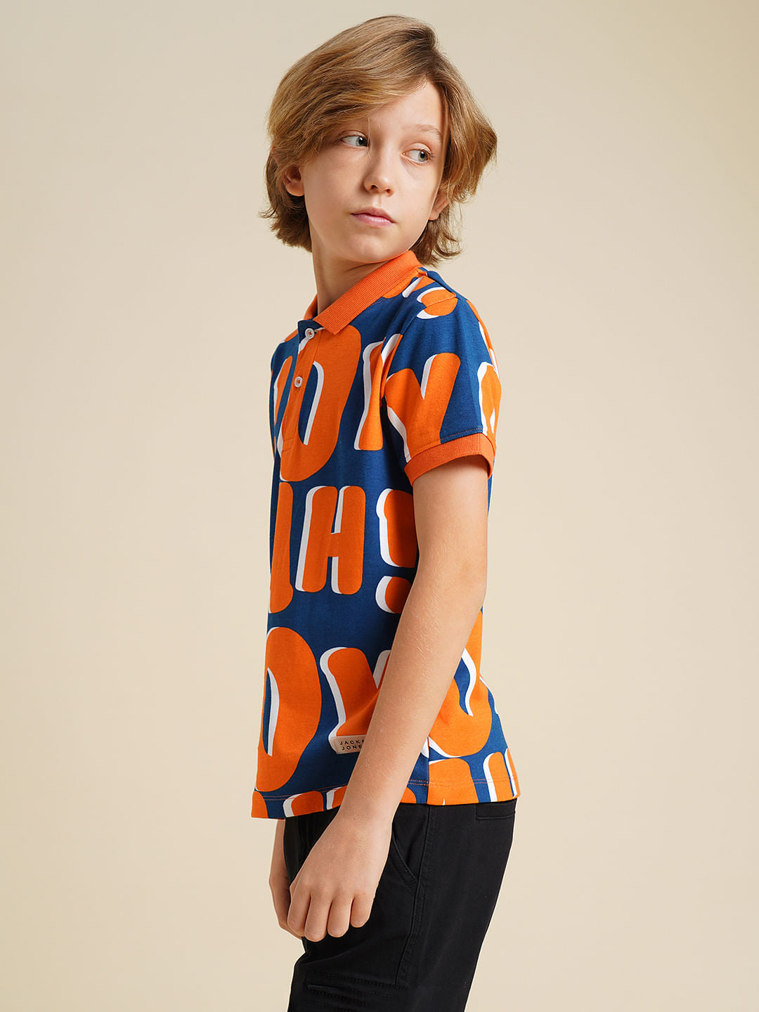 Boys Blue Typographic Print Polo