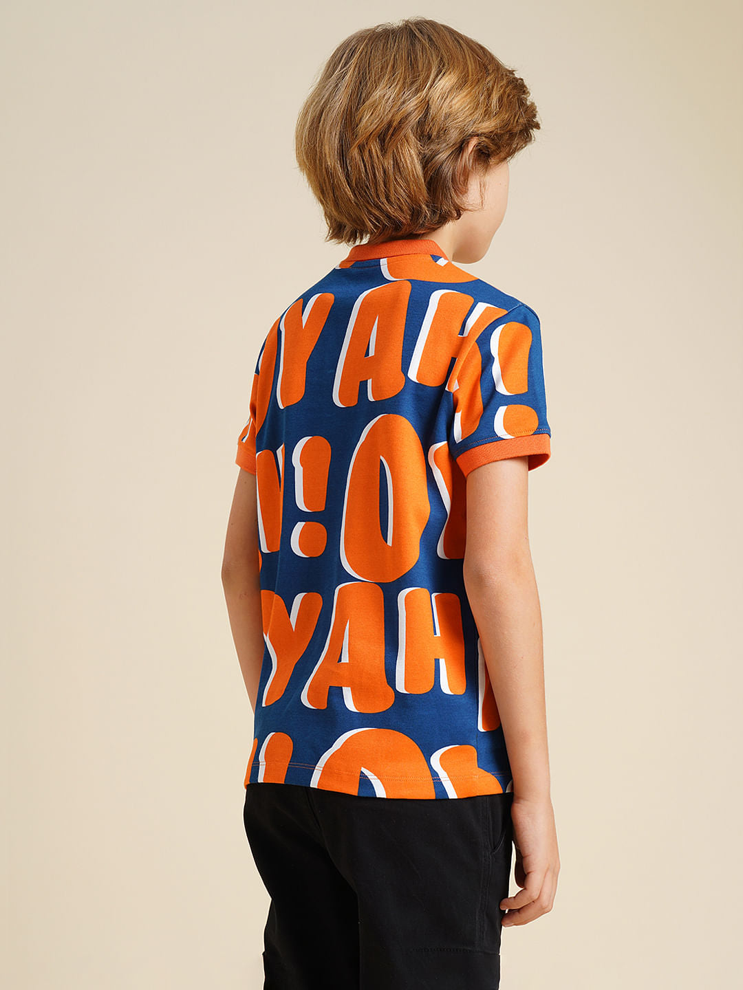 Boys Blue Typographic Print Polo