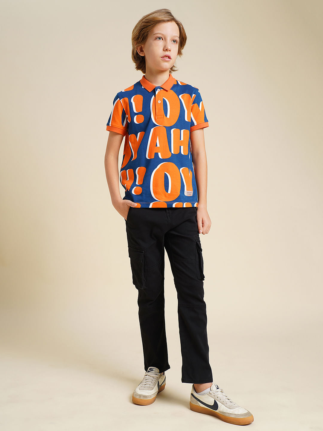 Boys Blue Typographic Print Polo
