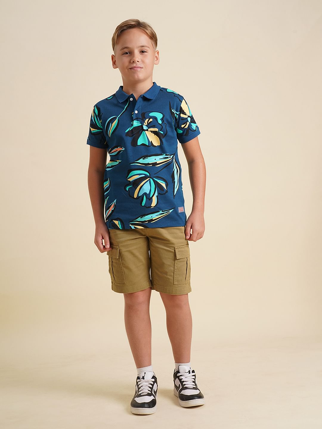 Boys Blue Printed Cotton Polo