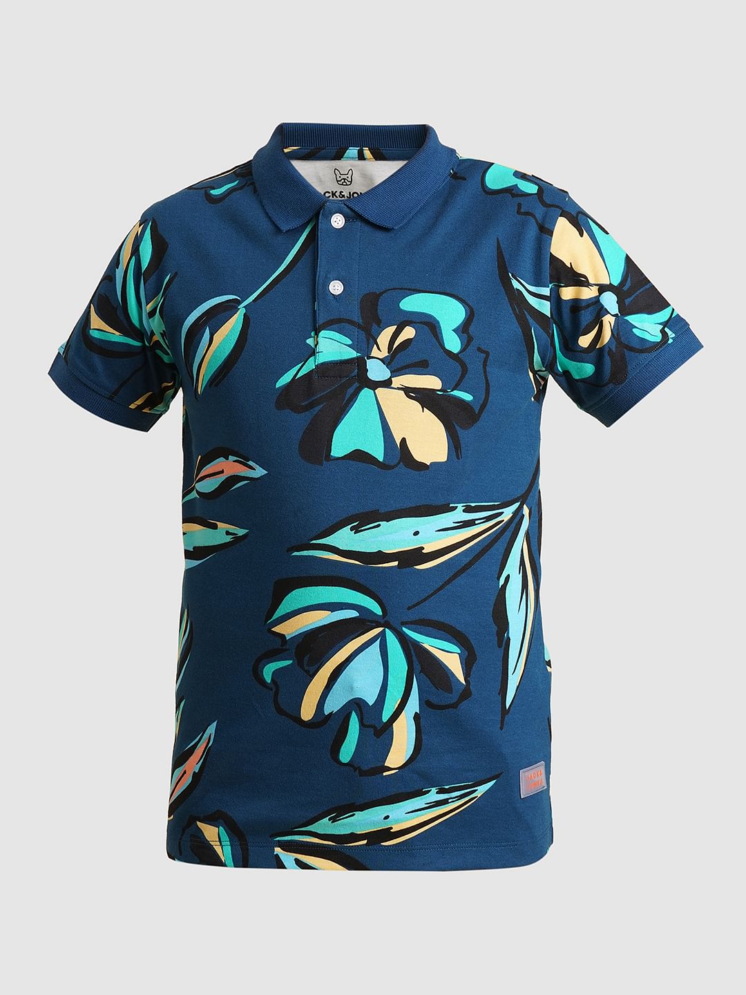 Boys Blue Printed Cotton Polo