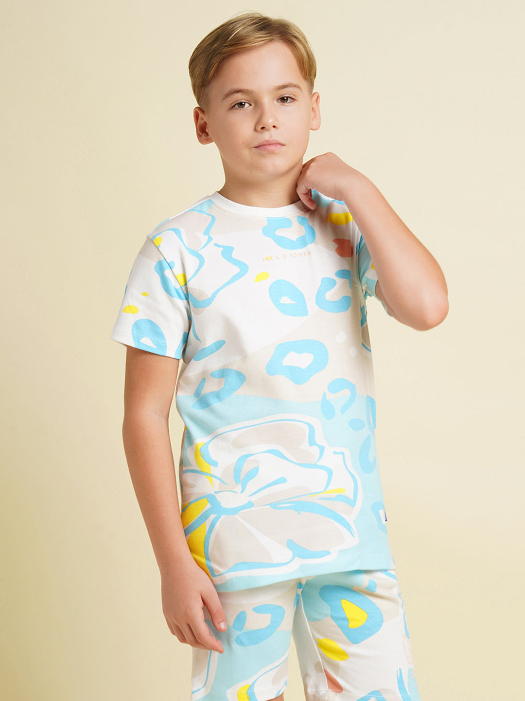 JACK&JONES JUNIOR Boys Blue Printed Co-ord Set T-shirt