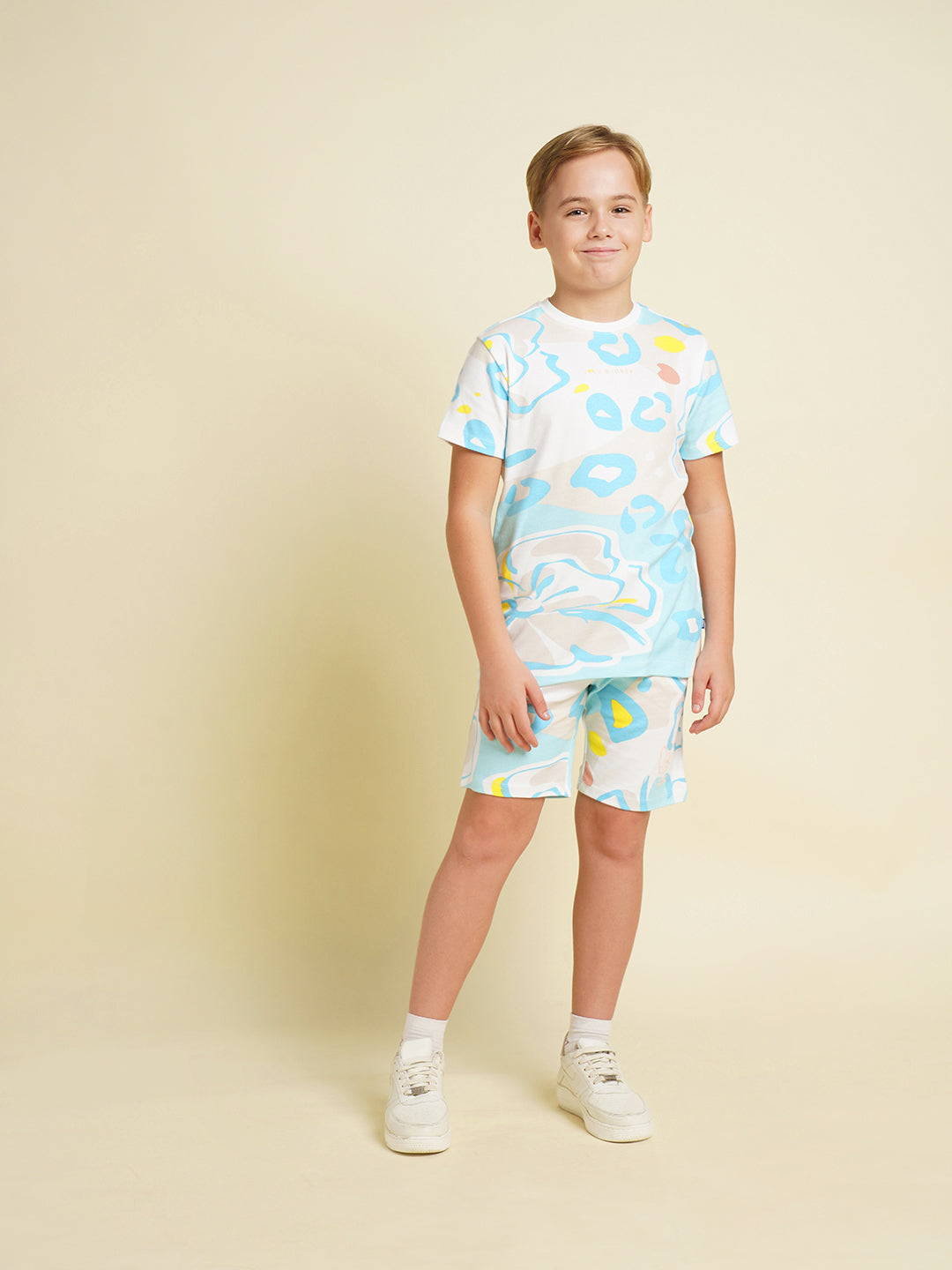 JACK&JONES JUNIOR Boys Blue Printed Co-ord Set T-shirt