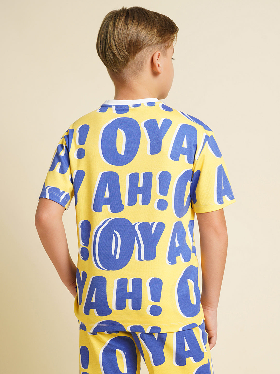 JACK&JONES JUNIOR Boys Yellow Typographic Print Co-ord Set T-shirt