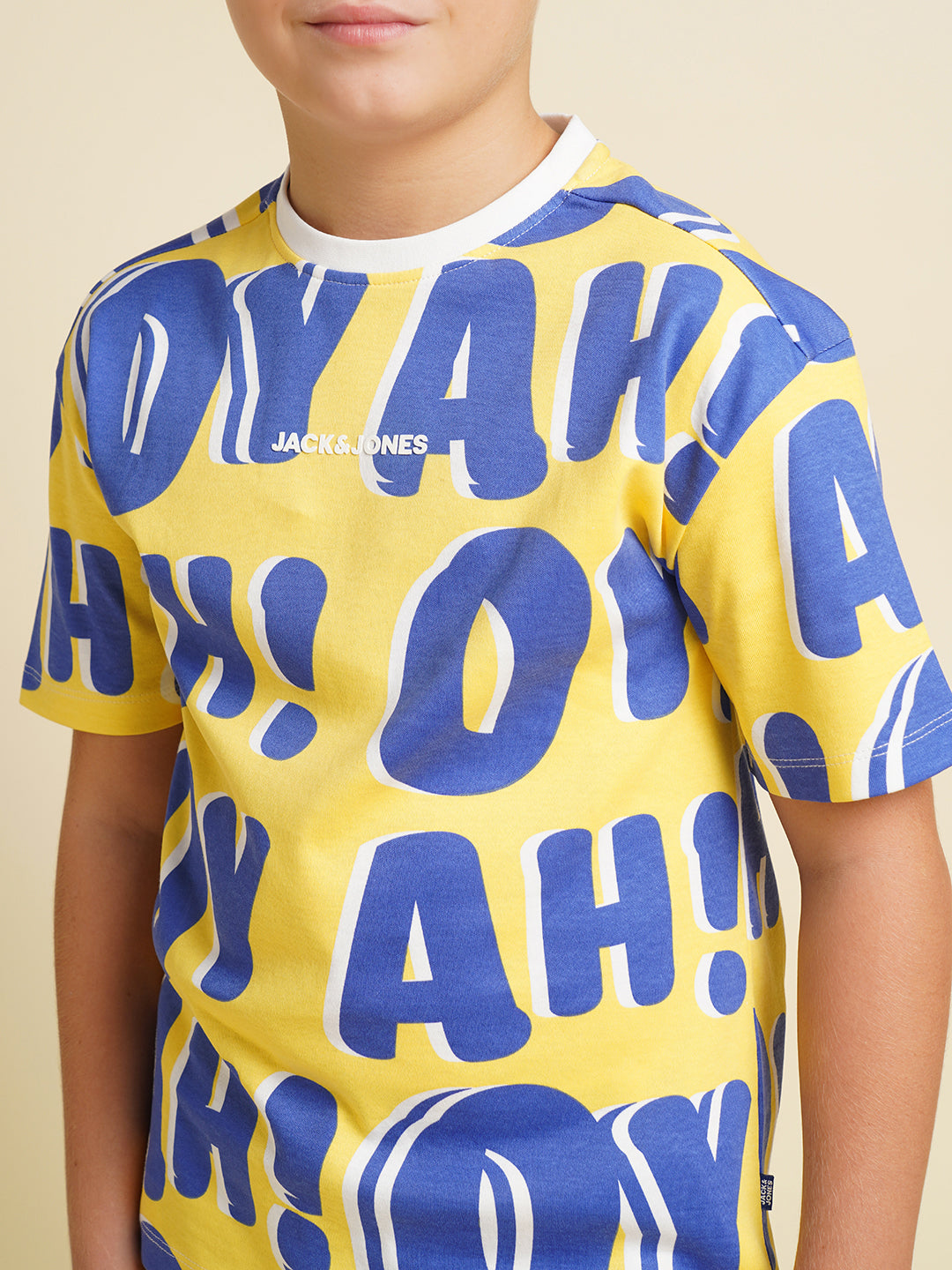 JACK&JONES JUNIOR Boys Yellow Typographic Print Co-ord Set T-shirt