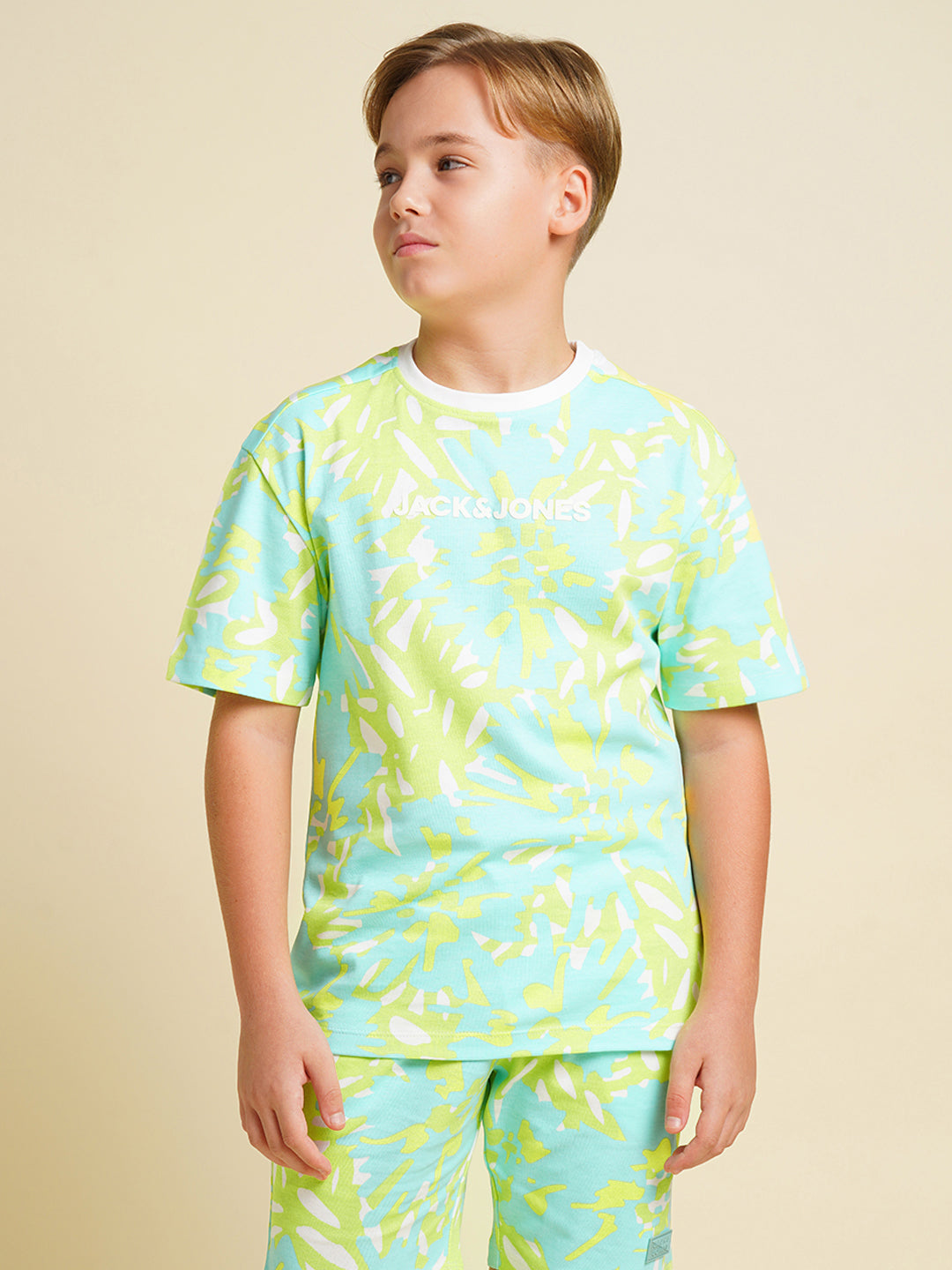 JACK&JONES JUNIOR Boys Blue Printed Co-ord Set T-shirt