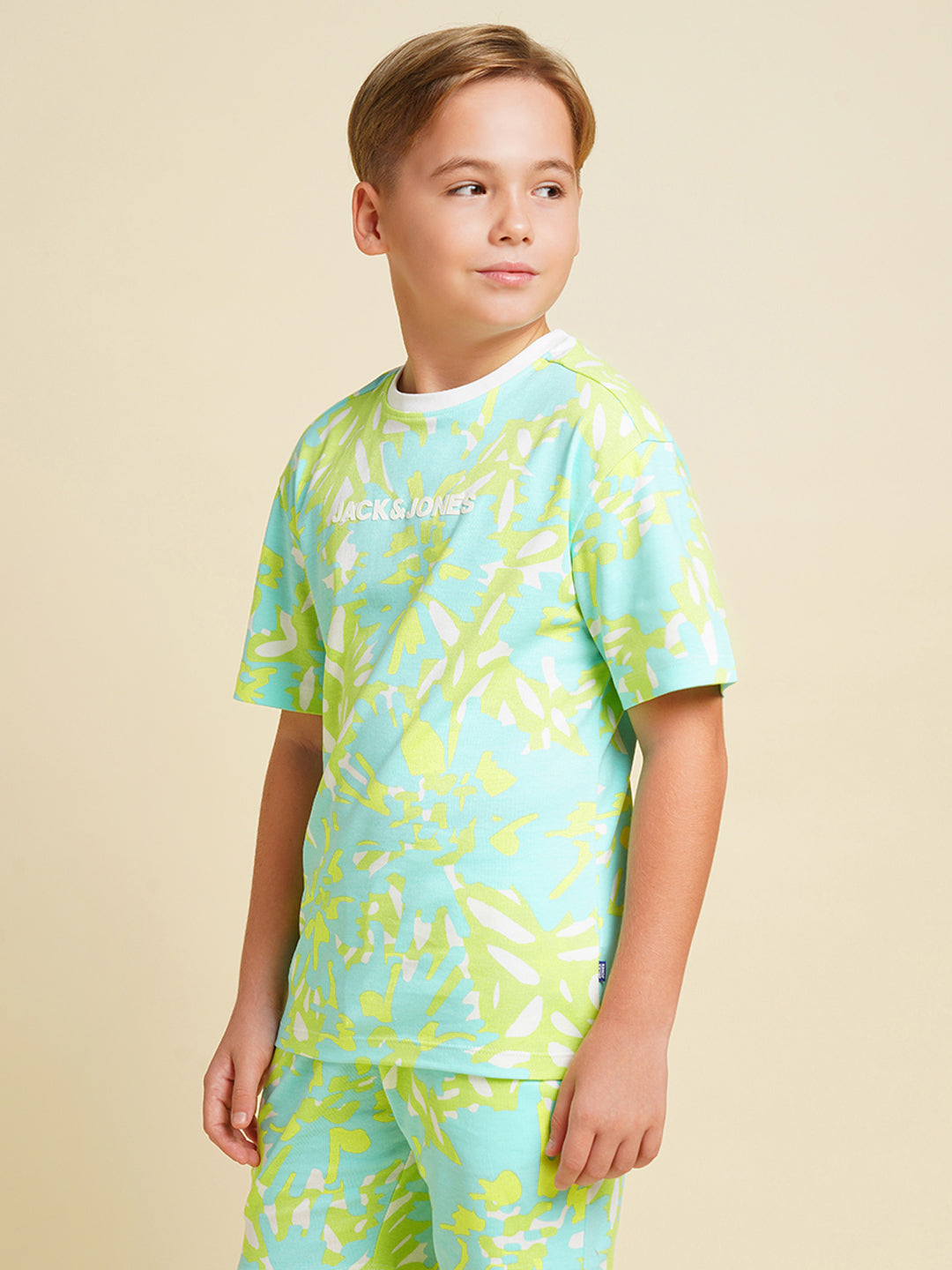 JACK&JONES JUNIOR Boys Blue Printed Co-ord Set T-shirt