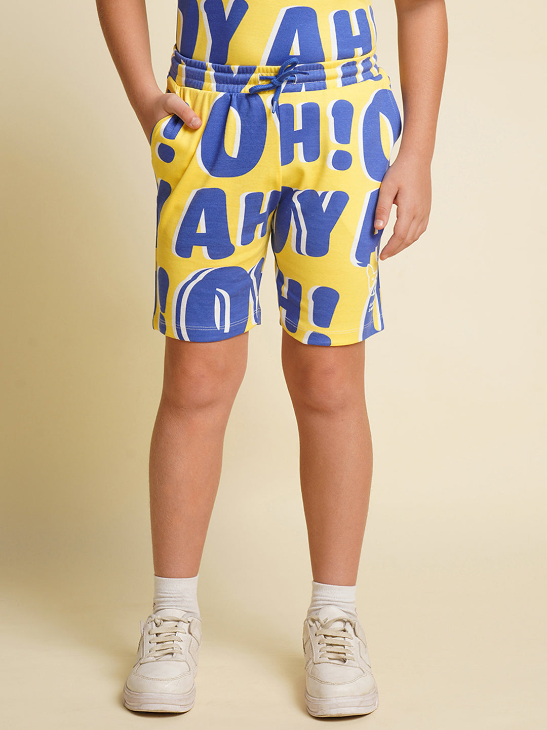 JACK&JONES JUNIOR Boys Yellow Typographic Print Co-ord Set Shorts