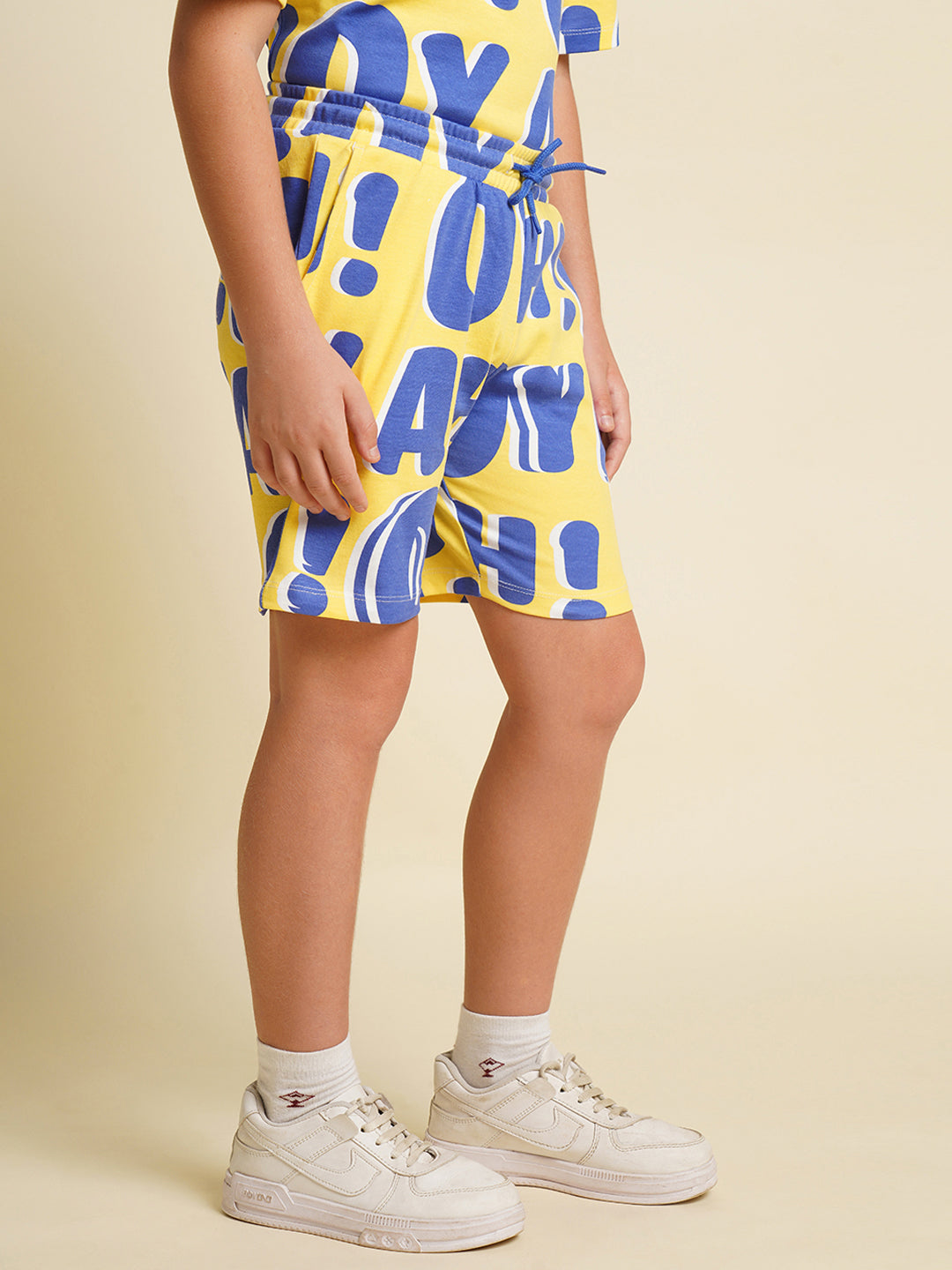 JACK&JONES JUNIOR Boys Yellow Typographic Print Co-ord Set Shorts