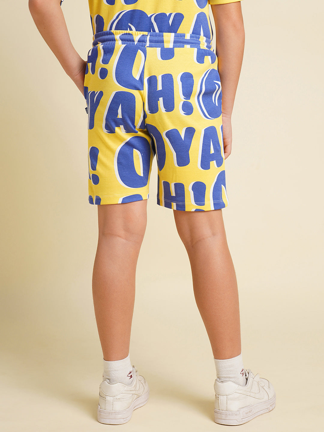 JACK&JONES JUNIOR Boys Yellow Typographic Print Co-ord Set Shorts