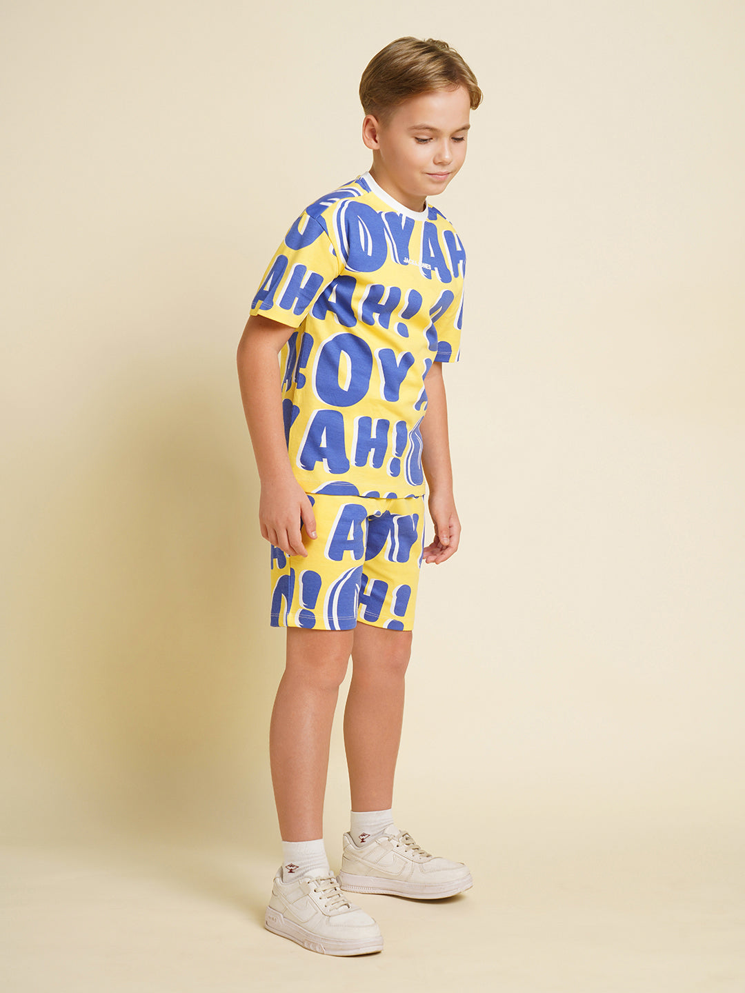 JACK&JONES JUNIOR Boys Yellow Typographic Print Co-ord Set Shorts