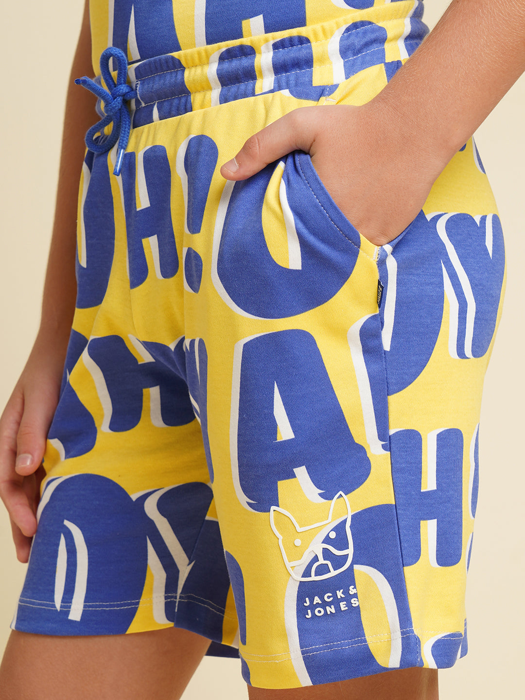 JACK&JONES JUNIOR Boys Yellow Typographic Print Co-ord Set Shorts