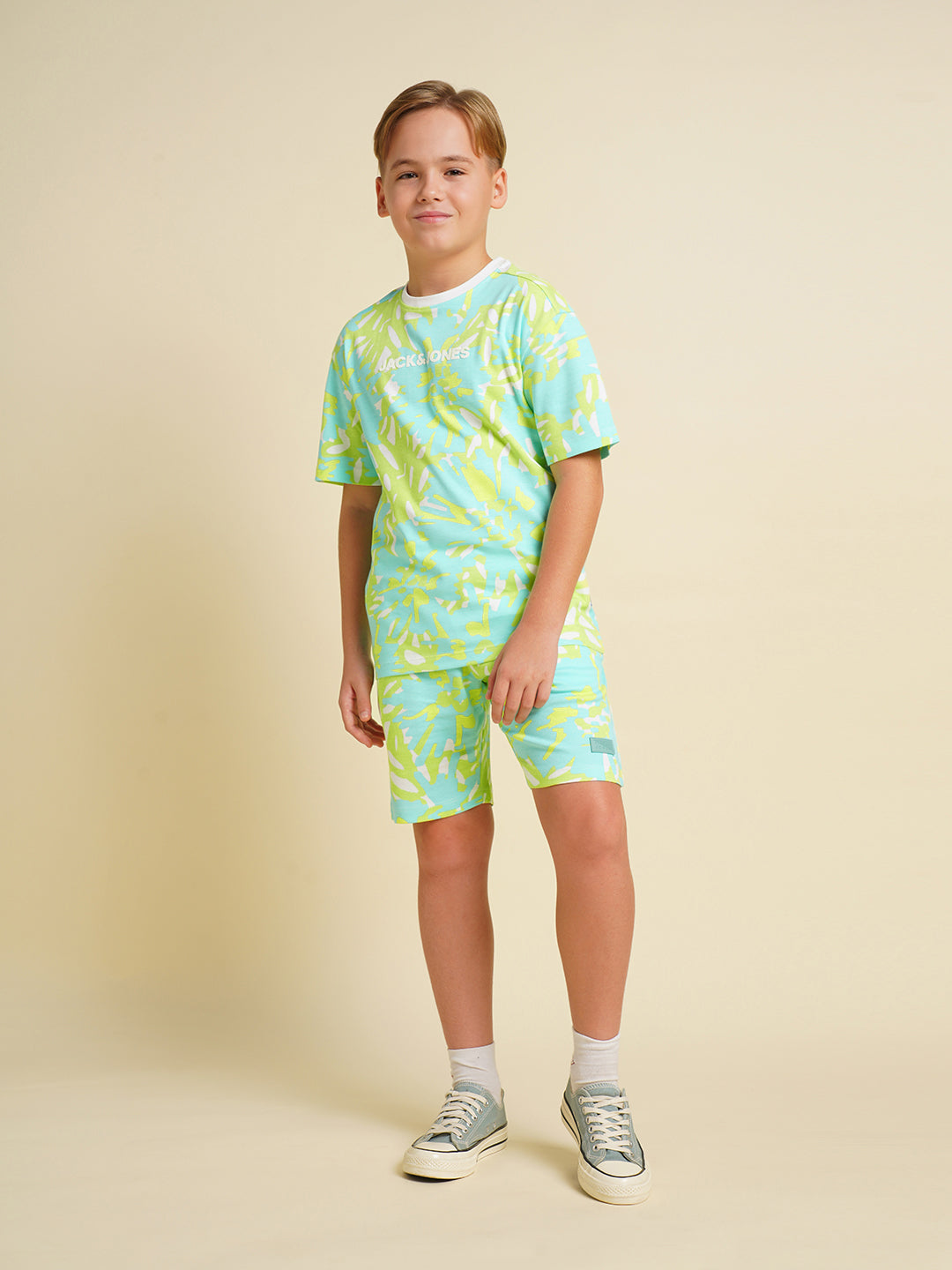 JACK&JONES JUNIOR Boys Blue Printed Co-ord Set Shorts