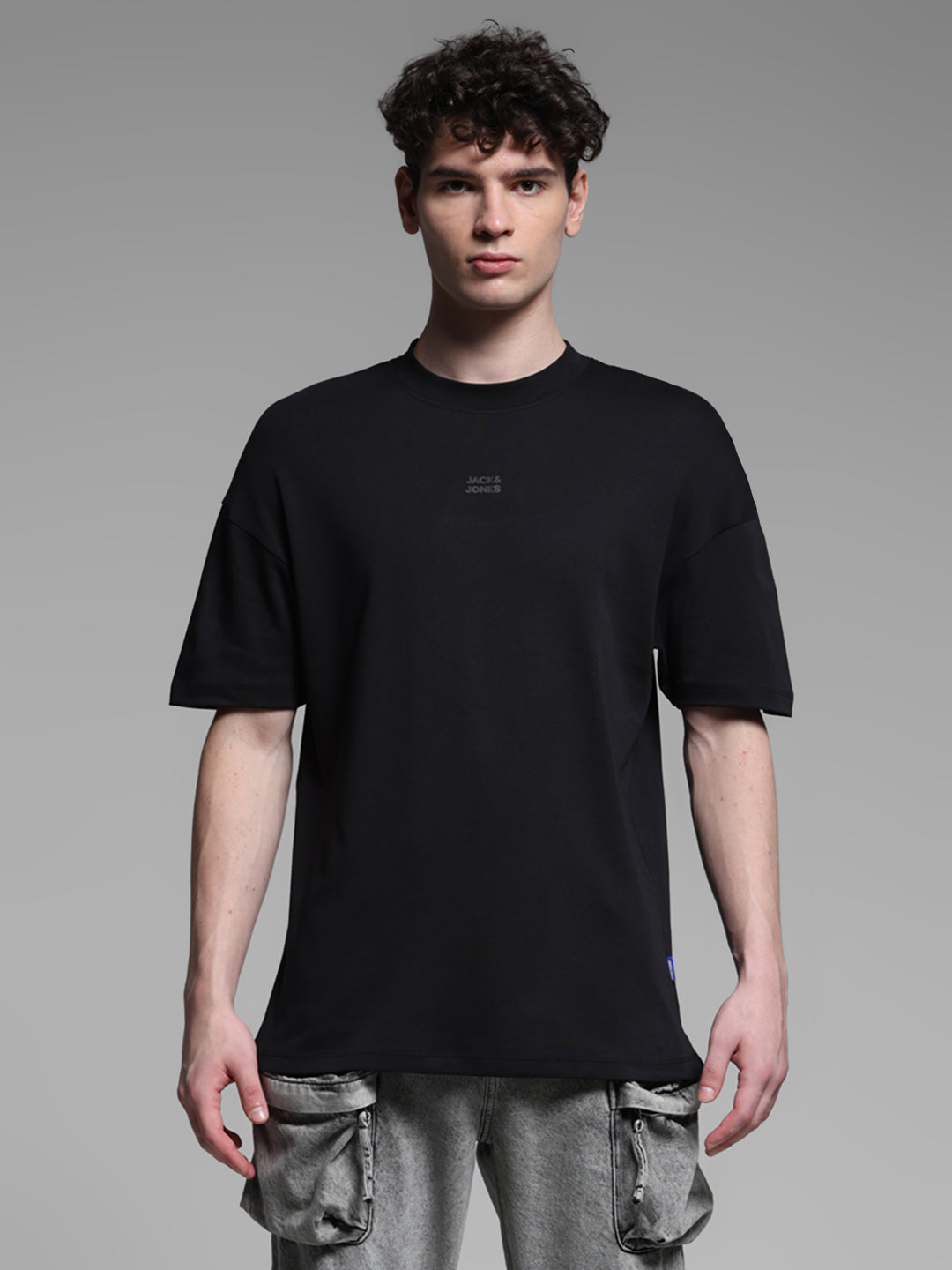Men's Black Cotton Oversized Crew Neck Graphic T-Shirt