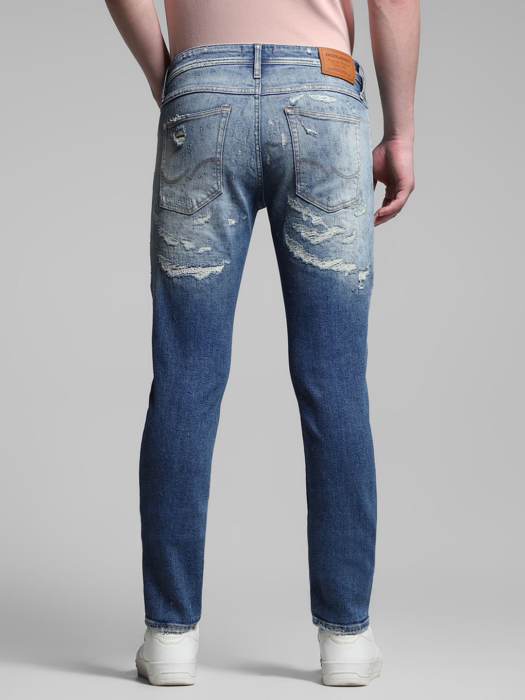 Blue Low Rise Distressed Glenn Slim Fit Jeans