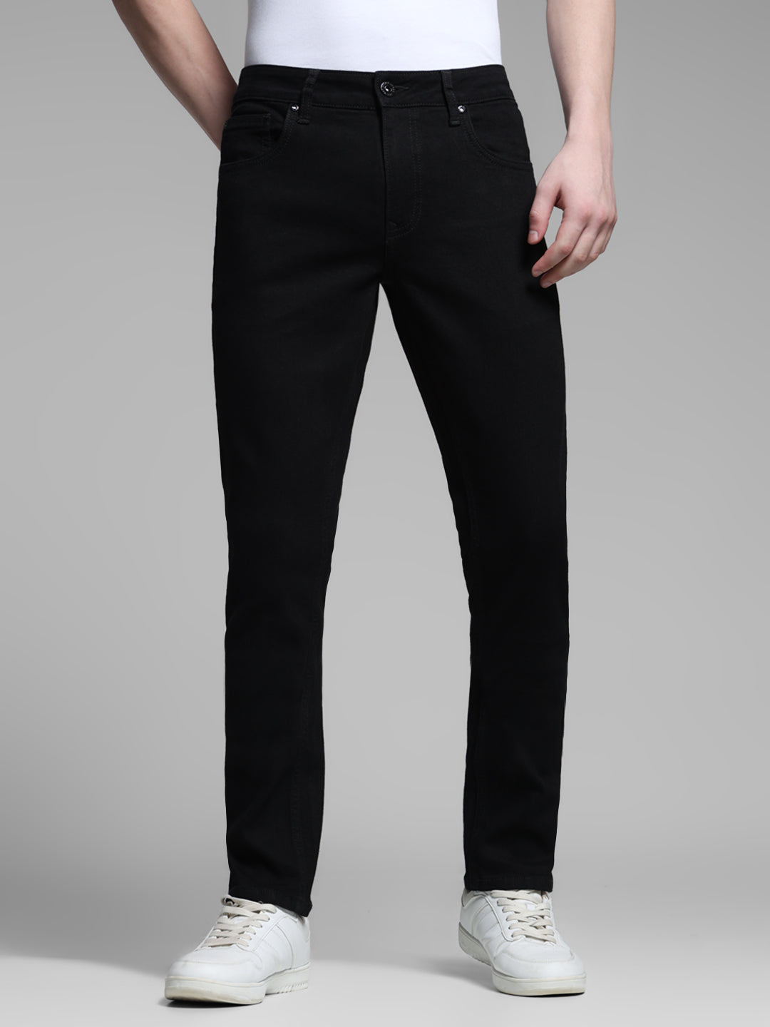 Men's Black Slim Fit Low Rise Jeans With Zip Fly