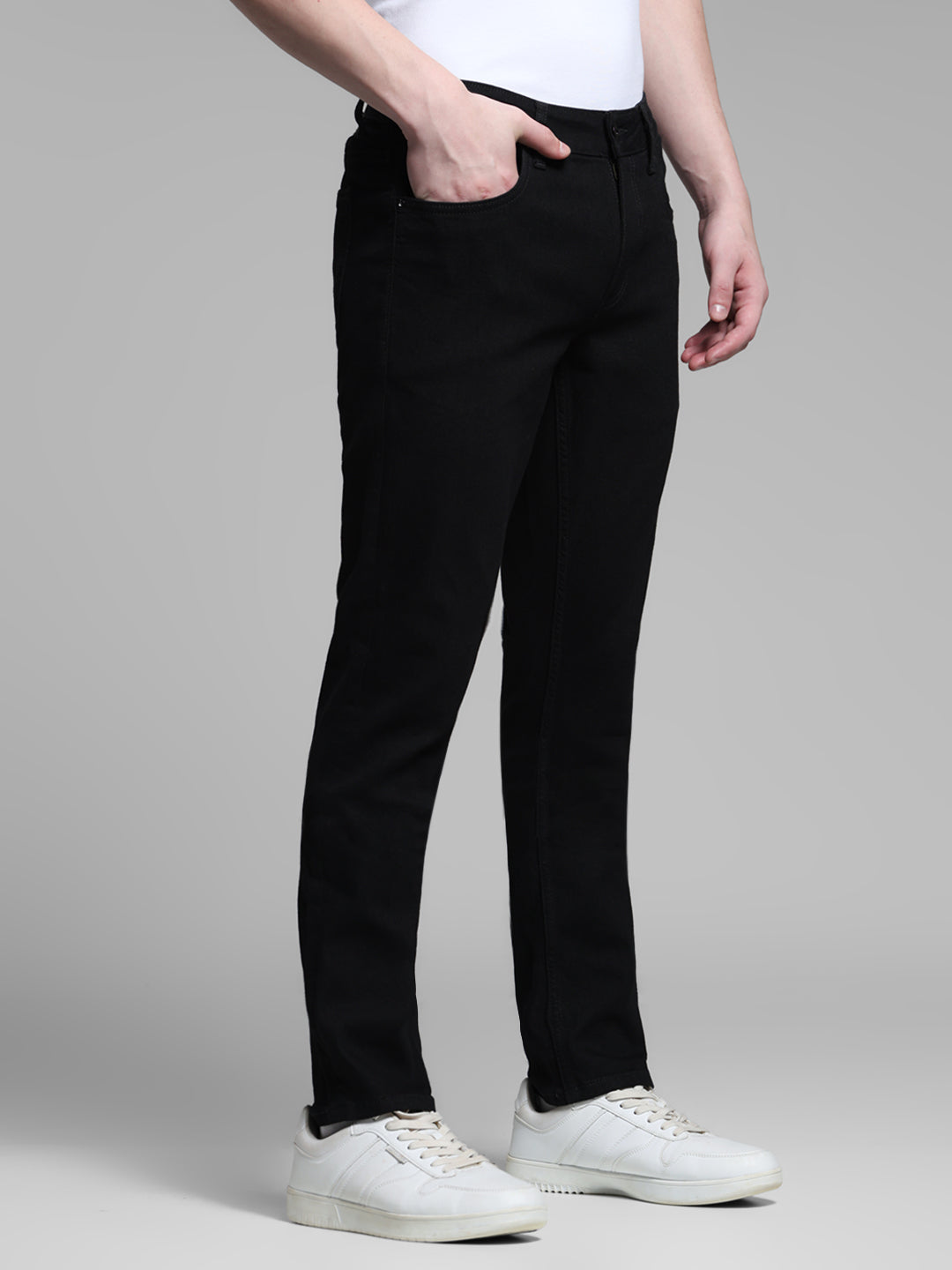 Men's Black Slim Fit Low Rise Jeans With Zip Fly