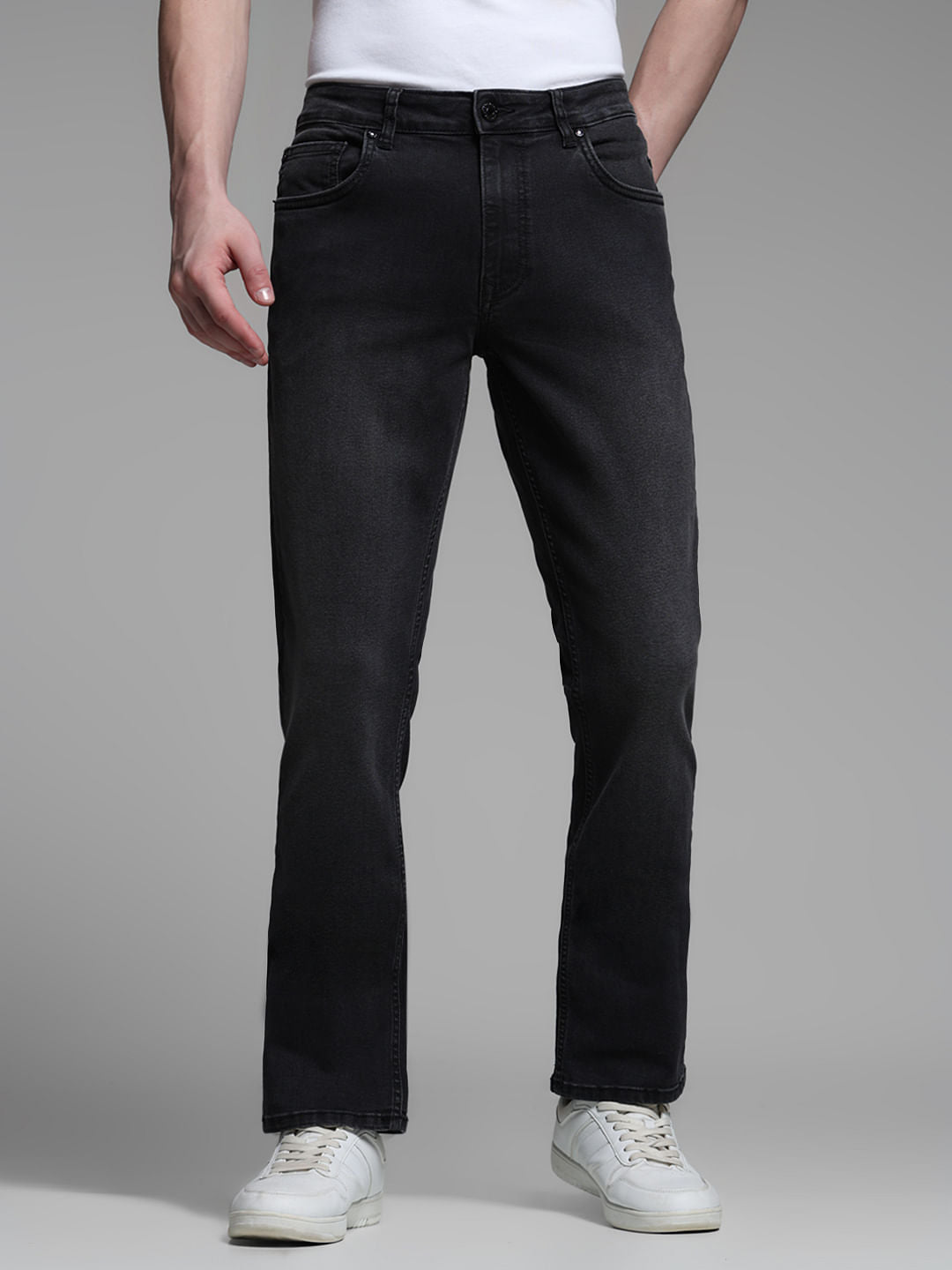 Dark Grey Low Rise Clark Regular Fit Jeans