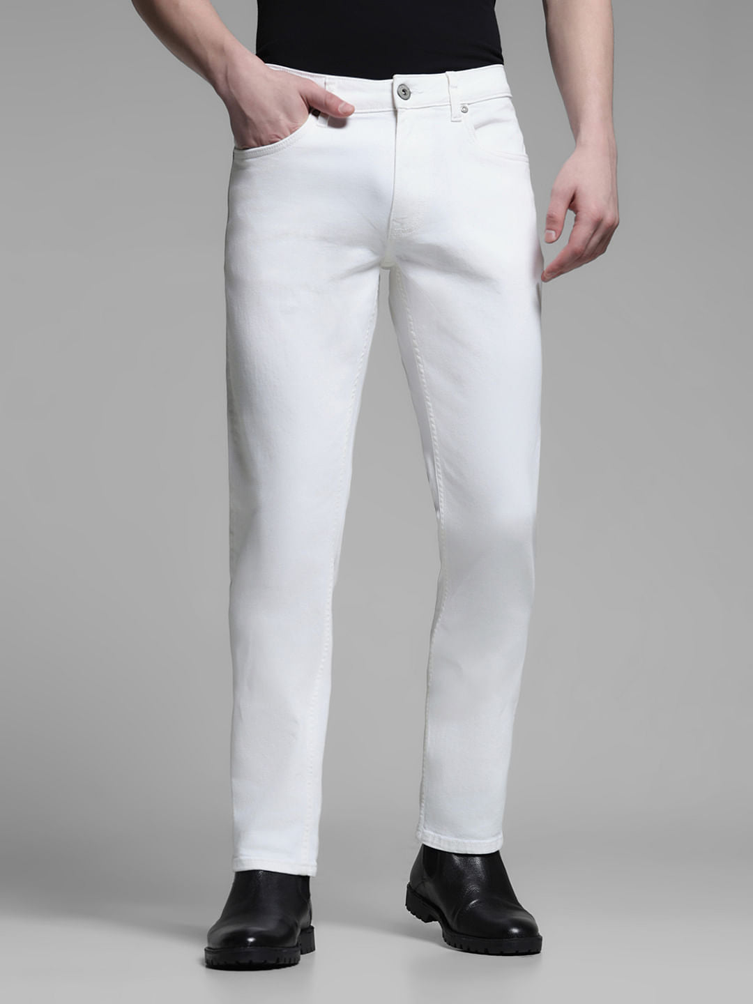 White Low Rise Tim Slim Fit Jeans