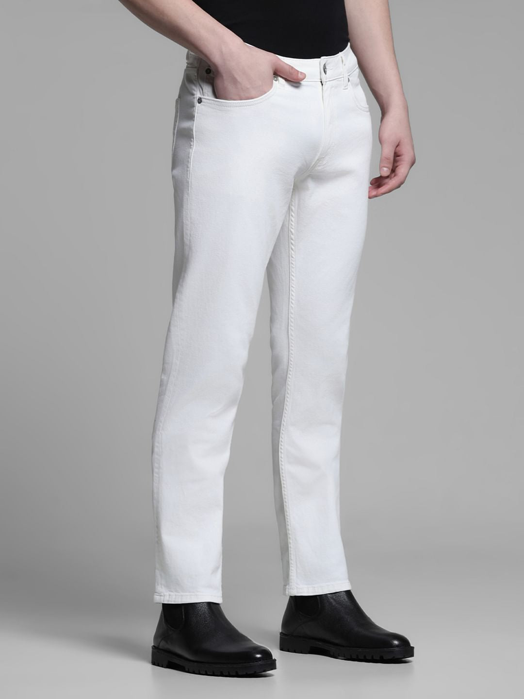 White Low Rise Tim Slim Fit Jeans