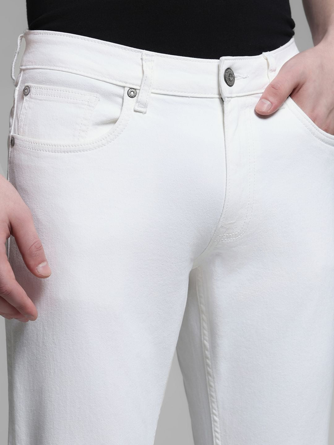 White Low Rise Tim Slim Fit Jeans