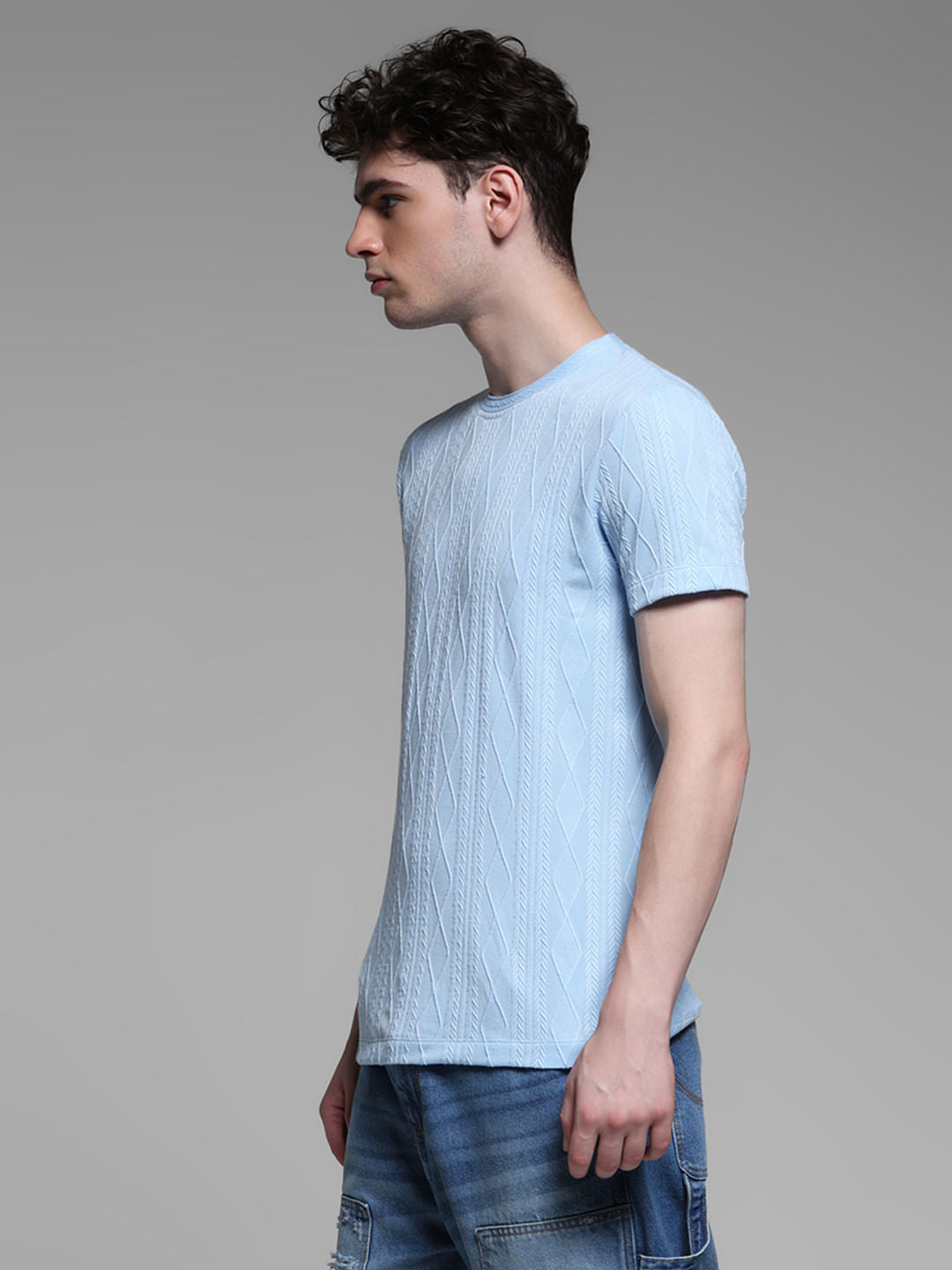 BLUE JACQAURD T-SHIRT