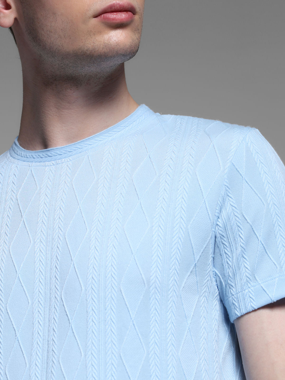 BLUE JACQAURD T-SHIRT