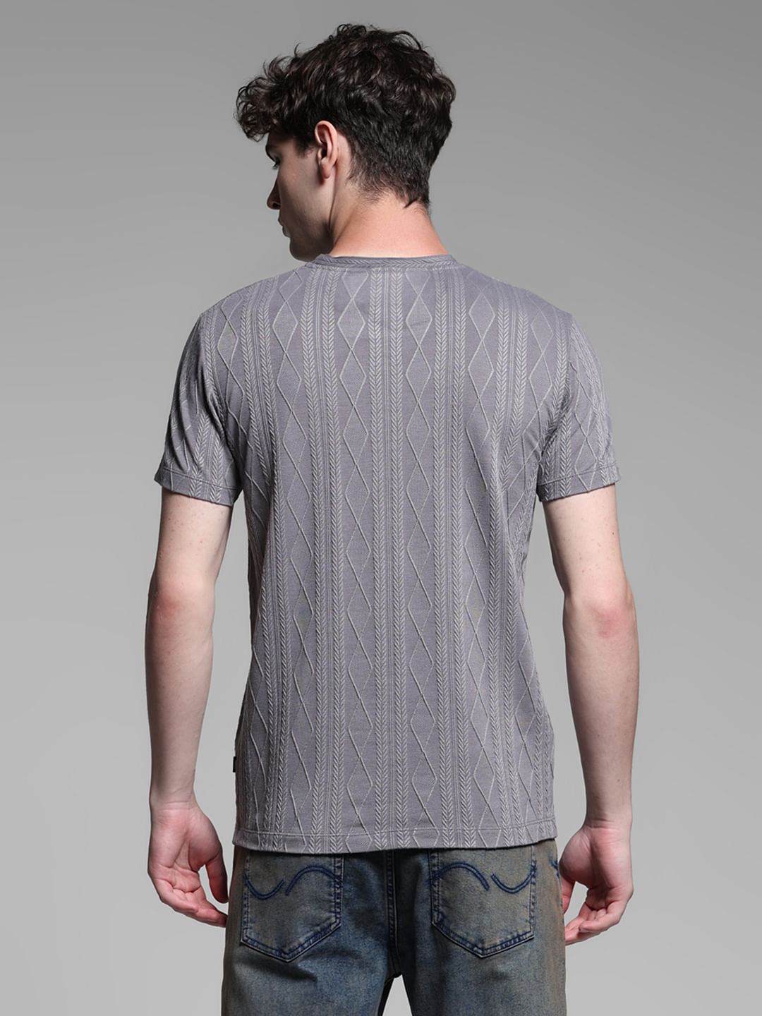 Grey Jacquard Crew Neck T-shirt